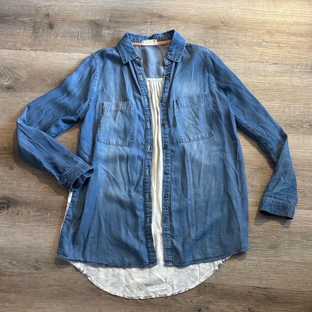 Altard State Cotton Oversized Denim Shirt with Floral Back